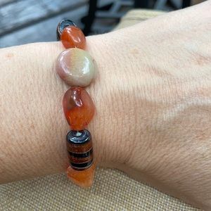 Handmade Carnelian orange & glass bead bracelet